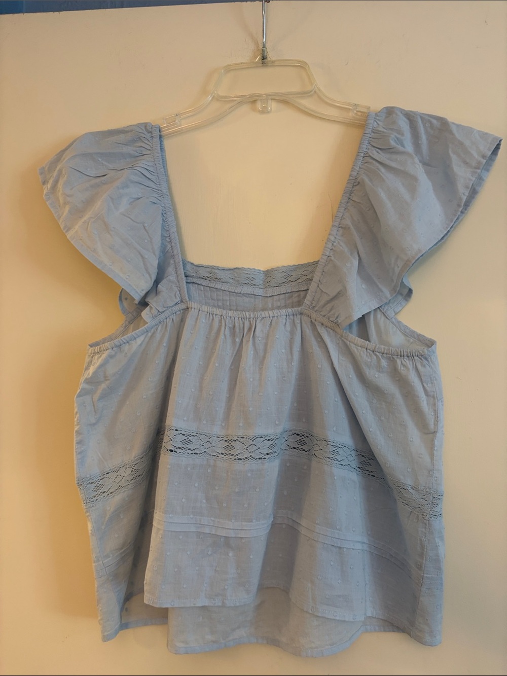 And Now This Women’s Blue Swiss Dor Ruffle Sleeve Peasant Top, size M - Picture 5 of 5